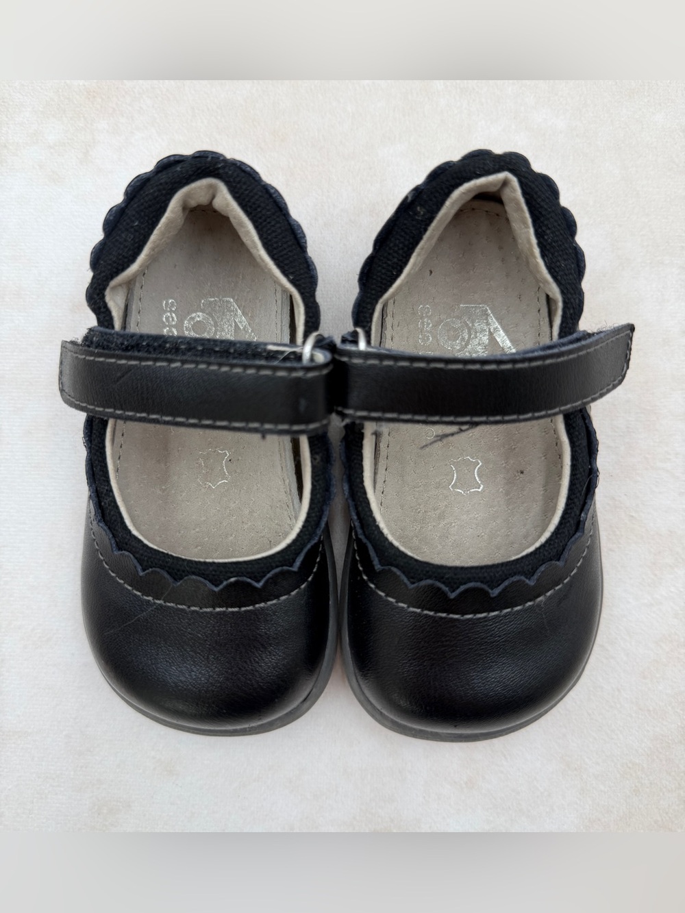 See Kai Run Black Toddler Mary Jane Shoes with Scalloped Edge